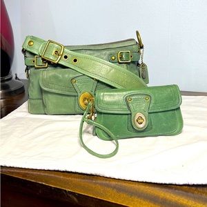 Vintage Coach Legacy Leather Shoulder Bag Satchel and Wristlet set.